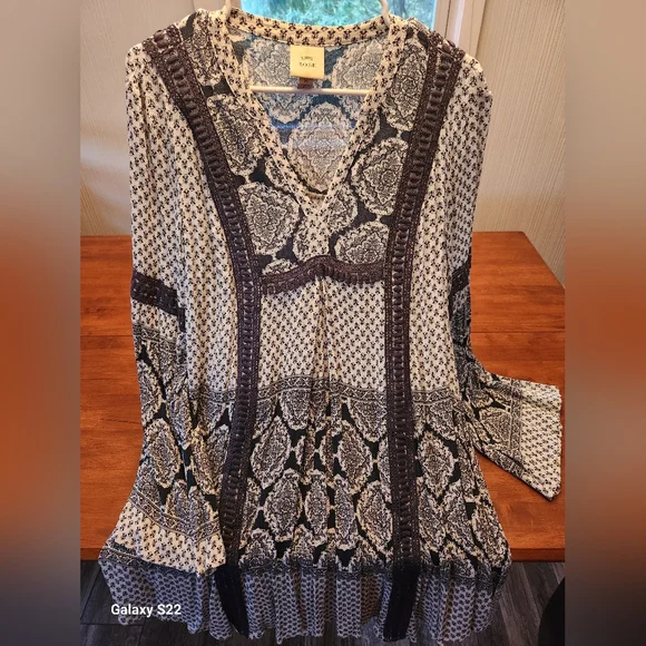 Knox Rose Dress Blue White M Peasant Boho Coastal Resort Cottagecore Festival - Picture 3 of 10